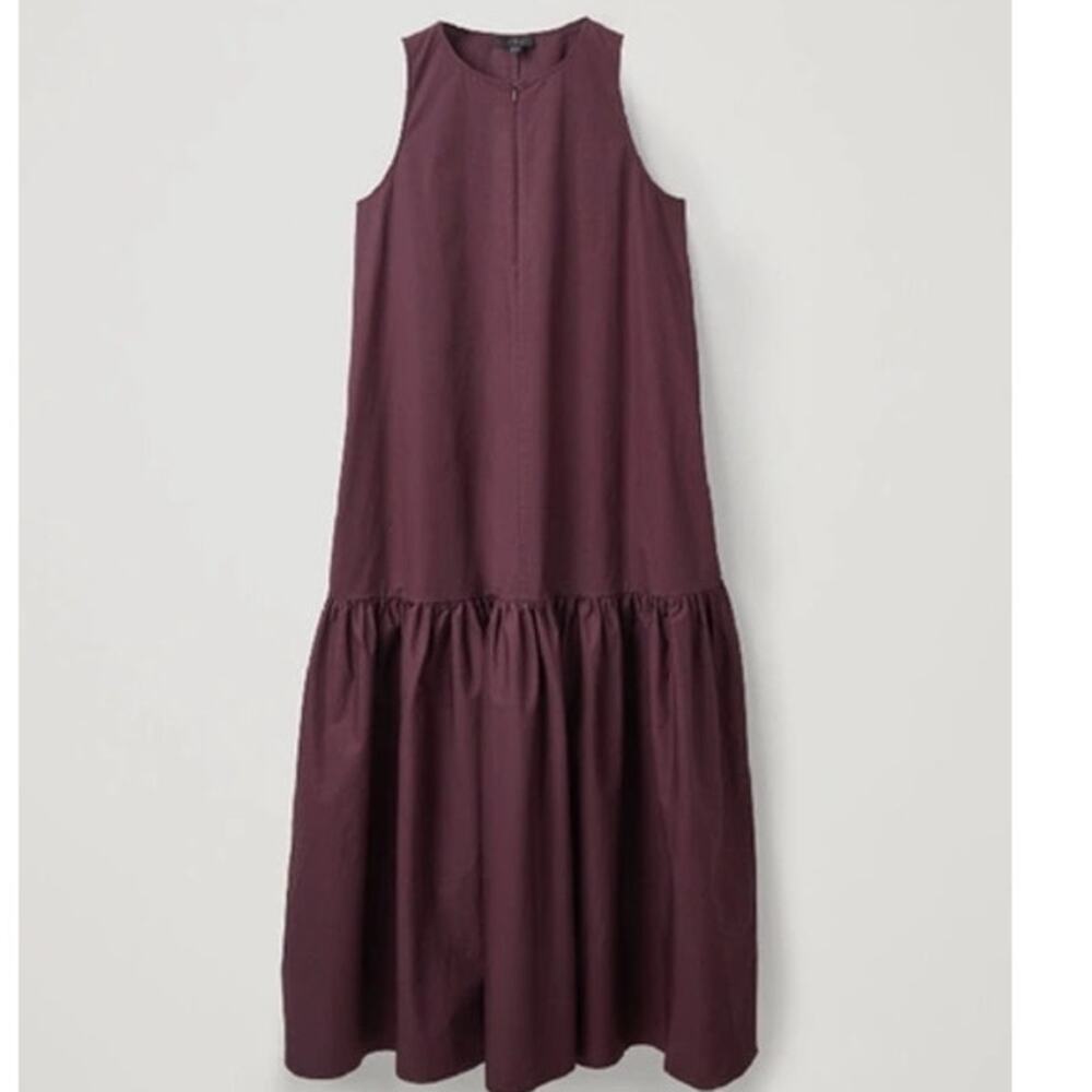 COS Gathered A-line Sleeveless Dress In Plum